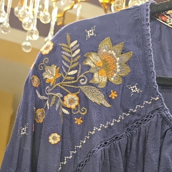 Knox Rose Floral Embroidered Blouse in Deep Blue - Picture 4 of 16